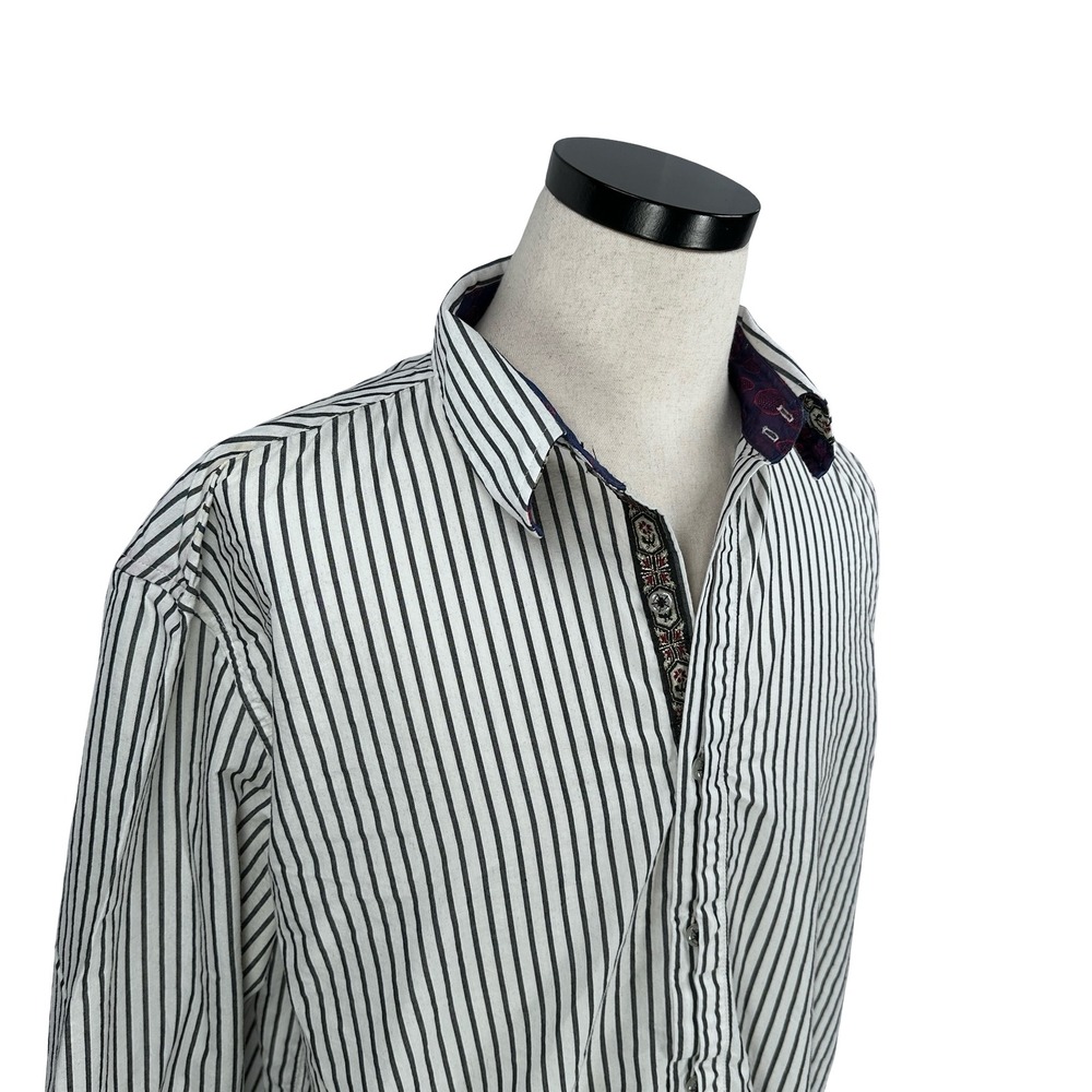 Scott Weiland Collection Mens Striped Button Shirt Flip Cuff Paisley White 3XL - Picture 2 of 12
